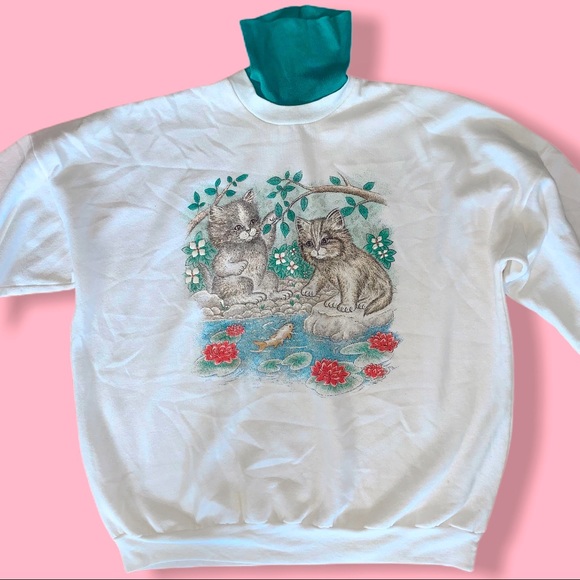 💖 SOLD ON DEPOP 💖 VINTAGE Cat 🐱 Turtle Neck - Picture 2 of 5